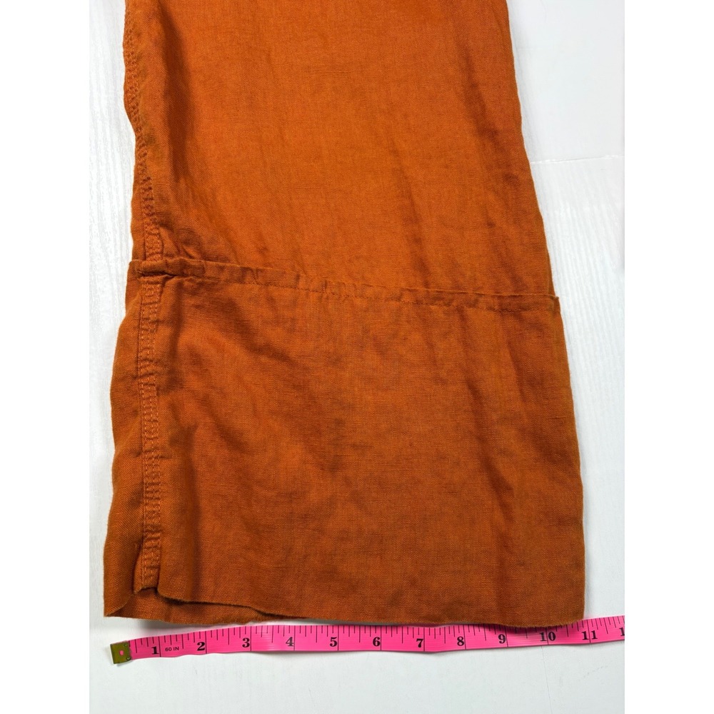 Zara Women Burnt Orange 100% Linen Wide Leg Drawstring Pants Size Small S Boho - Picture 12 of 13